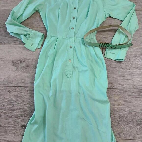 Vintage Dress 50s 60s Mint Green Vanity Fair Belt Size 5 XS pencil Sheath long - Picture 1 of 11